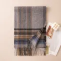 Women winter warm cashmere plaid scarf with elegant tassels, thick soft cozy casual shawl. - 7303-2 Medium Gray Plaid