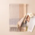 Chic plaid tassel scarf for women, warm winter cashmere feel shawl and winter wrap. - 7302-2 Gray Camel Plaid