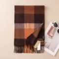 Women's winter cashmere plaid scarf, classic brown check pattern with fringe and soft warm fabric. - 7301-3 Coffee Orange Plaid