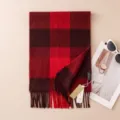 Classic red and black plaid cashmere scarf for women, warm winter fringe neck scarf. - 7301-4 Red Plaid