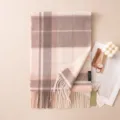 Women winter cashmere plaid scarf, thick warm cozy oversized shawl with elegant fringes. - 7303-4 Apricot Coffee