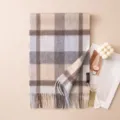 Blue and beige plaid cashmere scarf winter warm thick tassel shawl elegant women accessory - 7302-4 Coffee Blue Plaid
