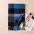 Blue and black plaid cashmere scarf for women winter warm classic tassel winter scarf SKU - 7301-5 Blue Black Plaid