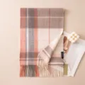 Stylish autumn winter cashmere plaid scarf for women, warm thick fringed shawl wrap. - 7303-5 Orange Pink