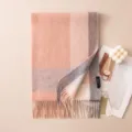 Autumn winter cashmere plaid scarf for women, soft warm pink grey oversized tassel shawl wrap. - 7303-6 Gray Pink Plaid