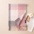 Cozy pink grey plaid cashmere scarf with soft tassels elegant winter warm wrap accessory - 7302-7 Purple Pink