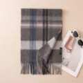 Classic grey plaid cashmere scarf for women, warm winter fringe neck wrap, British style. - 7301-7 Gray Blue Plaid