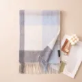 Cozy winter cashmere plaid scarf for women, thick warm tassel shawl and neck warmer. - 7302-8 Sky Blue