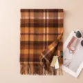 Winter warm cashmere plaid scarf for women, classic brown tassel shawl and cozy winter neck wrap. - 7300-2 Coffee Yellow Plaid