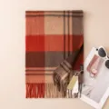 Classic Womens Cashmere Plaid Scarf Red Brown Winter Warm Tassel Fringe Fashion Shawl - 7300-3 Orange Coffee Plaid