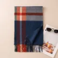 Sciarpa cashmere a quadri blu arancione elegante accessorio invernale caldo morbido collo variante. - 180*32 / 7298-4 Blu Scuro Rosso Quadri