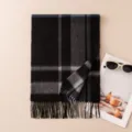 Classic black grey plaid cashmere scarf for winter warm soft fringe daily wrap - 7298-6 Black Blue Plaid