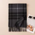 Classic black grey plaid cashmere scarf, thick winter warm shawl and cozy neck wrap for women. - 7298-7 Dark Gray Plaid