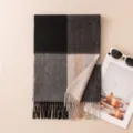 Thick cashmere winter scarf for women, classic black grey plaid blanket shawl with fringe. - 7298-8 Black Camel Plaid