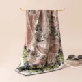 Pañuelo cuadrado estampado retro para mujer, elegante bufanda de seda y lana para estilo chic. - Patrón de planta