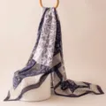 Elegante panuelo de seda azul para mujer con estampado paisley floral verano moda - 176x110cm / Doble Diamante Paisley