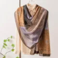 Foulard en soie femme vintage patchwork floral châle élégant protection solaire foulard chic - -6 Patchwork carreaux et paisley - camel