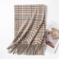 Bufanda con Flecos de Patron Pata de Gallo Otono Invierno Suave y Calida para Mujer - 65*200cm / Pata de Gallo Caqui