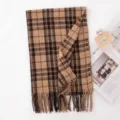 Bufanda de invierno clásica a cuadros marrones para mujer, chal cálido y elegante con flecos. - Cuadros Marrón y Camello