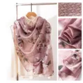 Elegant pink rose print silk scarf for women, soft long neckerchief for daily wear. - Pink Rose