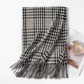 Otoño elegante bufanda de pata de gallo mujer invierno cálido fleco suave chal moda. - 65*200cm / Pata de Gallo Negro