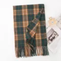 Mujer elegante bufanda a cuadros verde otoño invierno cálido chal con flecos moda accesorio - Cuadros Verde y Camello