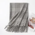 Classic houndstooth winter scarf for women, soft fringe shawl and warm commuting neck wrap. - 65*200cm / Gray Houndstooth