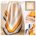 Spring women fashion geometric silk scarf elegant breathable decorative neckerchief for gift - Orange Blue Checkerboard