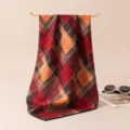 Retro plaid square scarf, autumn winter silk wool neckerchief for women fashion daily wear. - Red Blue Plaid
