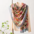 Foulard en soie vintage à fleurs printemps été léger tour de cou châle rose femme - -8 Motif à petites fleurs rose et bleu