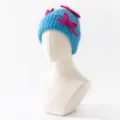 Chic gorro de punto azul con bonitos lazos rosas, gorro de invierno grueso, afelpado y cálido. - Talla única / Aguamarina