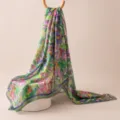 Women Floral Print Satin Scarf Artistic Oil Painting Style Elegant Neck Scarf Four Seasons - 176x110cm / Spring Flowers
