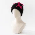 Gorro de punto negro con lazos rosas dulces, gorro de invierno cálido de mezcla de lana - Talla única / Negro