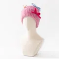 Gorro de punto de lana con lazo rosa variante de invierno cálida y bonita moda - Talla única / Rosa Floral