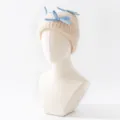 Gorro de punto con lazo bonito, gorro de invierno colorblock de mezcla de lana. - Talla única / Blanco Roto