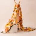 Women spring summer floral print scarf vintage sunflower elegant long silk feel neck wrap new - 176x110cm / Sunny Sunflower