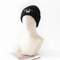 Women winter warm knit beanie hat with cute bow embroidery soft fleece wool cap stylish - One Size / Black