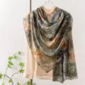 Foulard en soie mûrier motif floral vintage, châle élégant protection solaire femme. - -11 Vert émeraude brumeux