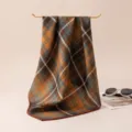 Retro plaid square scarf, elegant silk wool neckerchief for women, chic British style neck wrap. - Orange and Green Plaid
