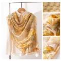 Mulberry silk long scarf yellow leaf print elegant fashion neck wrap accessory for women - Golden Leaves