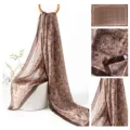 Elegant brown floral silk long scarf for women, premium vintage neckwear fashion accessory. - Brown