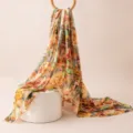 Women's floral printed silk scarf, elegant watercolor design variant for four seasons fashion. - 176x110cm / Gilded Rose