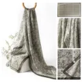 Elegant green silk long scarf with intricate lace floral print, versatile high-end neckerchief. - Green
