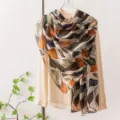Soie rétro imprimé feuille foulard printemps été mode bureau châle protection solaire - -13 Feuilles mortes multicolores
