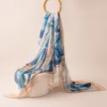 Blue floral printed satin silk scarf women four seasons elegant decorative neck scarf - 176x110cm / Ocean Blue Blossom