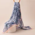 Blue Paisley Silk Scarf for Women, Blue Floral Decorative Neck Scarf Variant Style. - 176x110cm / Blue Pink Paisley