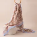 Blue satin paisley print silk scarf, elegant floral neckerchief for women's all-season wear. - 176x110cm / Orange Blue Paisley