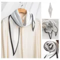 Bufanda de seda de rombos para mujer, elegante pañuelo de rayas en blanco y negro. - Blanco