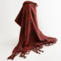 Bufanda de invierno a cuadros marrón rojo, chal acogedor con flecos para mujeres, accesorio. - Rojo Cereza