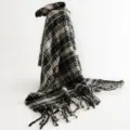 Bufanda chal a cuadros blancos y negros con flecos, cálida bufanda de invierno para mujer elegante - Negro